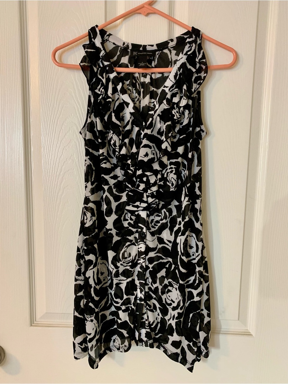 INC International Concepts Black and White Floral Sleeveless Long Top